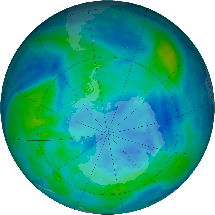 Antarctic ozone map for 10 April 2001